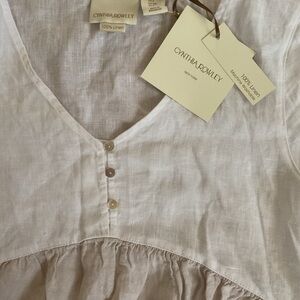 Cynthia Rowley Tan and White Linen Dress with Pockets NWT
